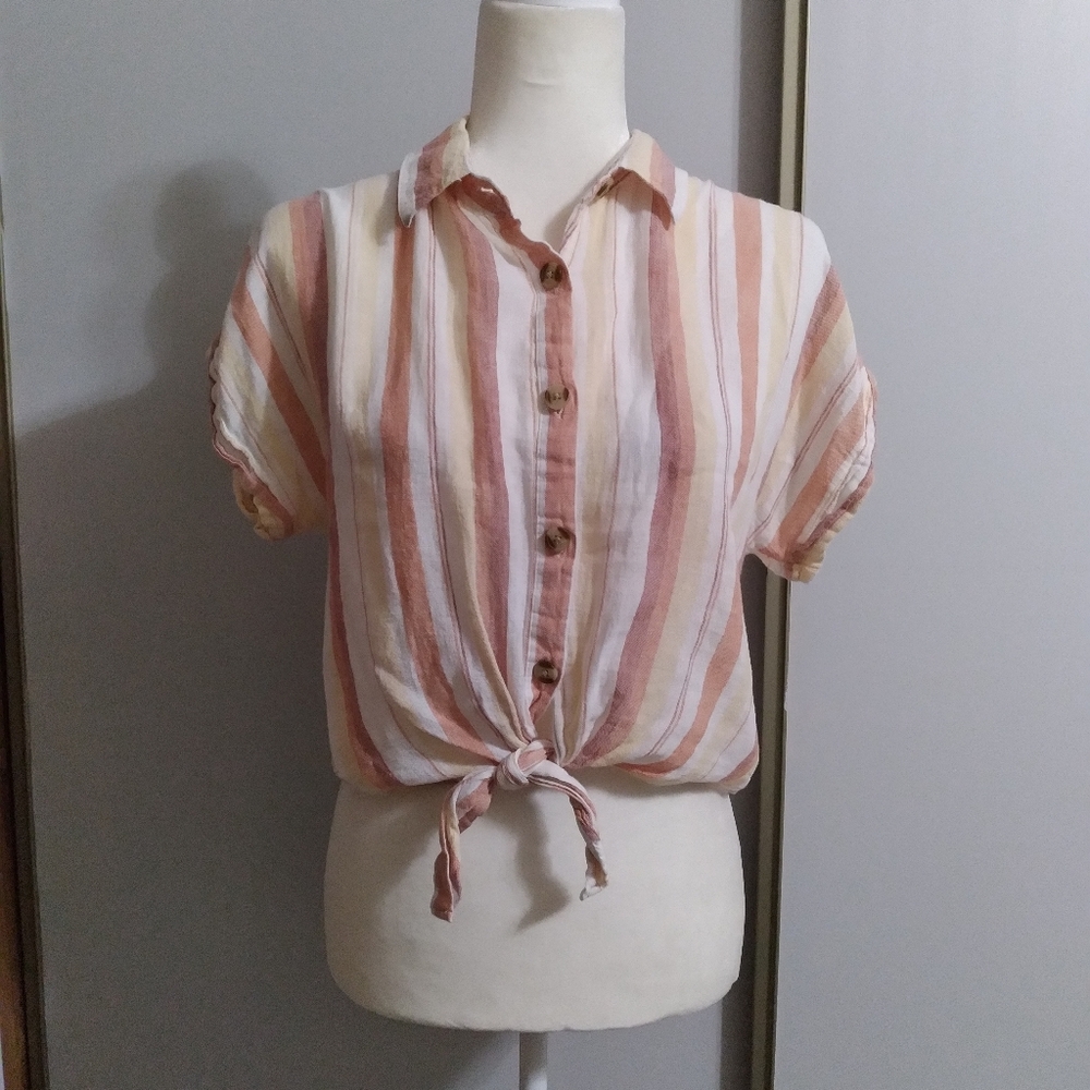 Thread & Supply Medium Striped Oversized Knot Button Up Casual Shirt